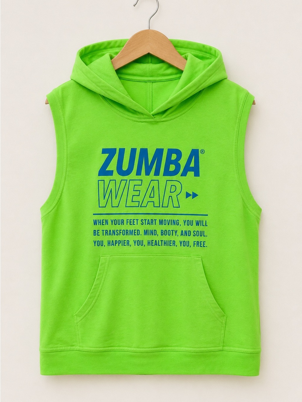 Zumba Wear Neon Green Sleeveless Hooded Tank Top Open Back Overlap Size M
